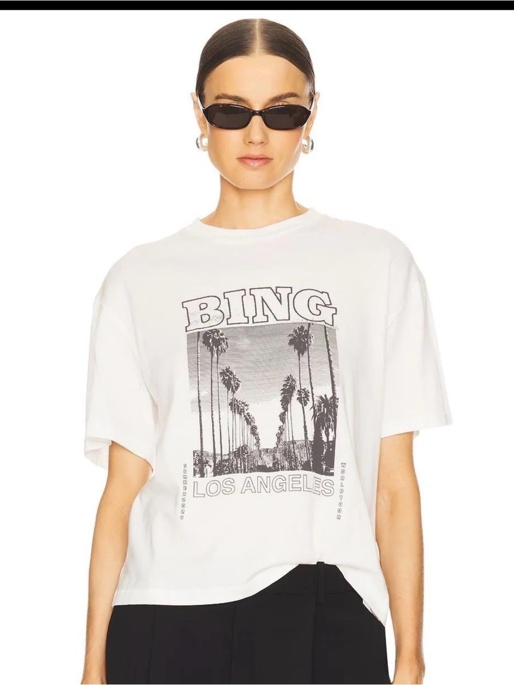 Anine Bing White Tee with Black Los Angeles Palm Graphic